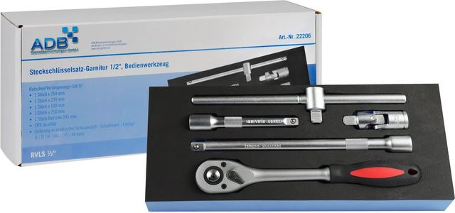 PROREGAL Werkzeugsatz Cheetah Steckschlüssel 1/2 Zoll, 5 Teile mit Schaumstoff Schubladeneinlage, Farbe: Silber, H x B x T: 4,6 x 34 x 12,5 cm - Bild 1