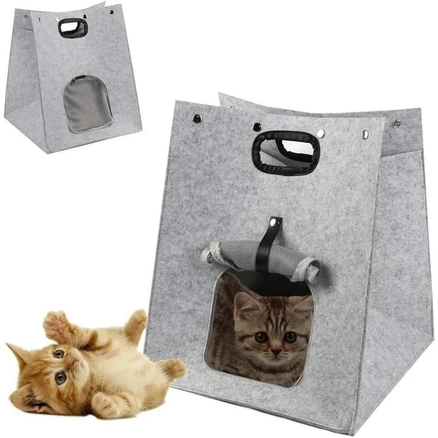 Multifunktionales Haustierbett aus Filz und Wildleder als Katzenbett und Trage Tasche für Welpen und Katzen, Waschbar und Zusammenklappbar, B/T/H: 40 x 40 x 48 cm - Bild 2