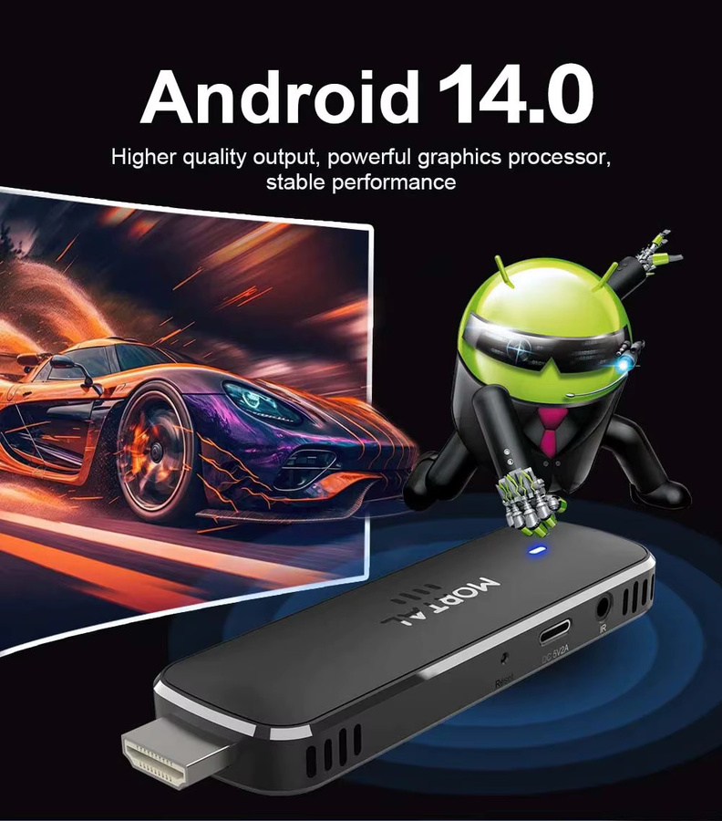 Janmifly Q8 4K HD TV-Stick mit Android 14.0, RK3518 Quad-Core, Dual-Band WLAN 2,4G/5,8G, Bluetooth 5.0 und Sprachsteuerung, Schwarz - Bild 2