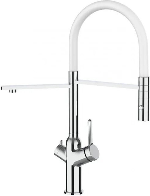 VIZIO Küchenarmatur mit 3-Wege-Wasserhahn, verchromt und weiß, mit 360° schwenkbarem Auslauf und abnehmbarer 2-Strahl Handbrause - Bild 1