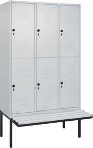 C+P Doppelstock-Spind Classic PLUS Sitzbank mit 3 Abteilen, Grau, B/T/H: 212 x 120 x 81,5 cm - Bild 1
