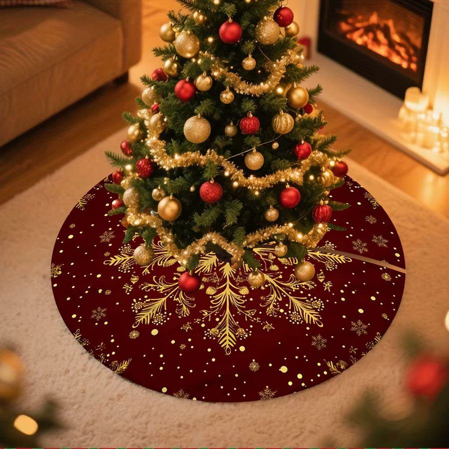 VIKAMA Weihnachtsbaum Rock in Gold und Rot mit Schneeflocken, Nussknacker, Lebkuchen und Schneemann Ornamenten für den Tisch - Bild 3