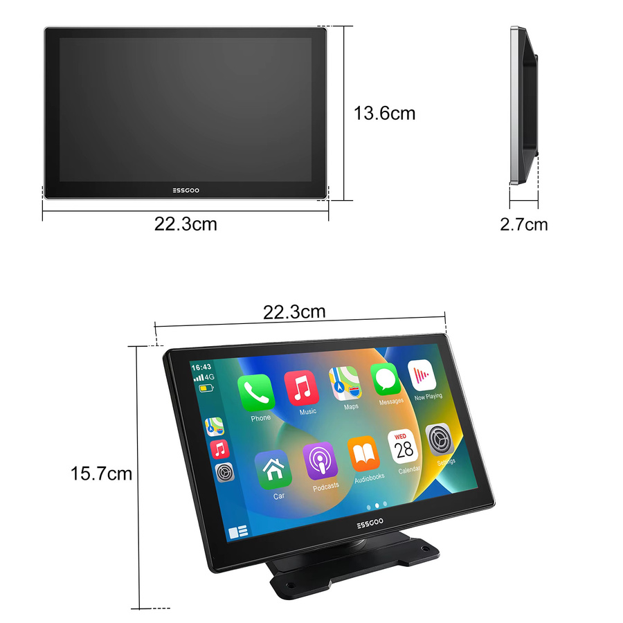 ESSGOO 9-Zoll Universelles Tragbares Carplay IPS Touchscreen Autoradio für LKWs mit Android Auto, Mirror Link, AUX, FM, USB und Bluetooth in Schwarz - Bild 5