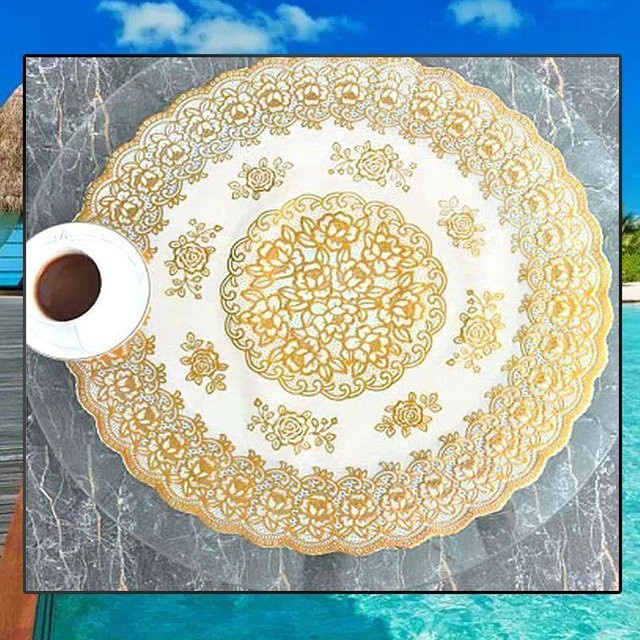 Super Six Runde Tischdecke in Beige mit floralem Design, wasserabweisend und pflegeleicht aus PVC - Bild 1