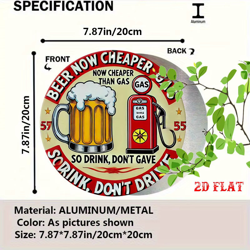 Potdemiel Vintage Metallschild Rund Bier & Gas Wanddekoration Mehrfarbig Durchmesser: 20 cm - Bild 2