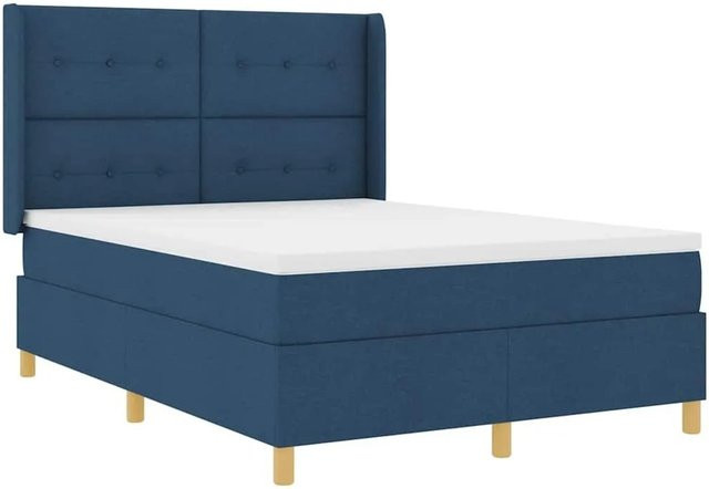 vidaXL Boxspringbett mit Matratze und Kopfteil in Blau, B/T: 140 x 190 cm, mit Taschenfederkern und Stoffbezug - Bild 1