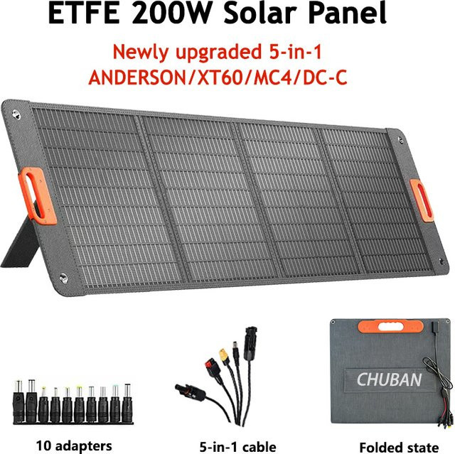 CHUBAN Faltbares Solarpanel 200W ETFE Tragbares Solarladegerät in Schwarz für Camping und Outdoor-Reisen - Bild 1