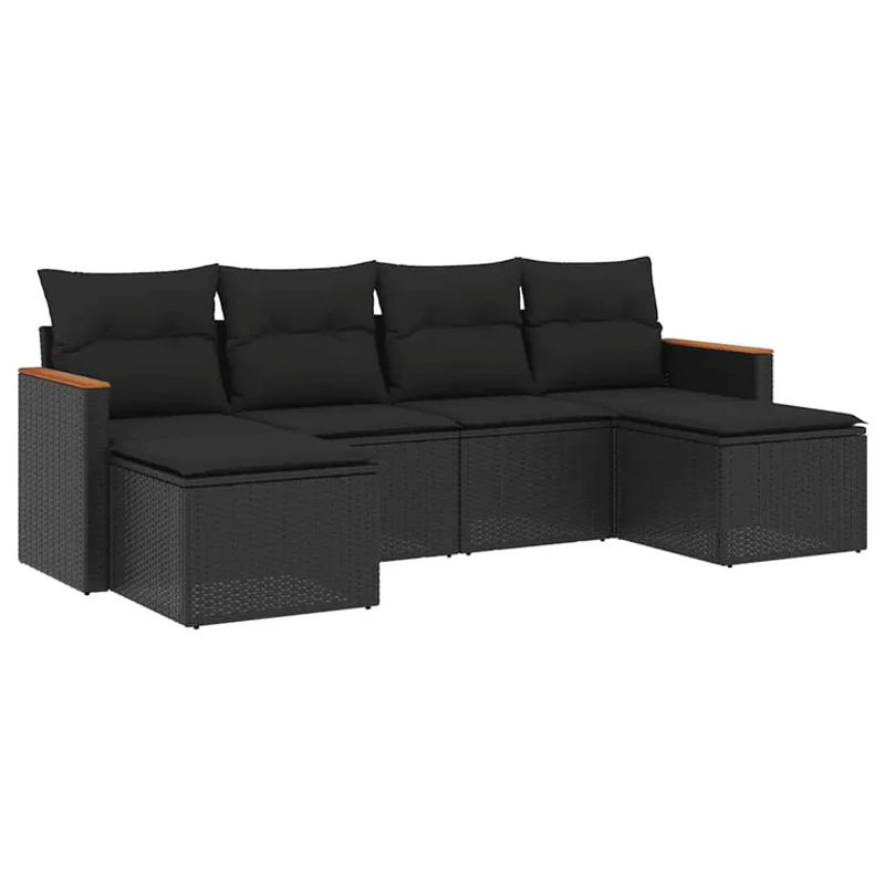 vidaXL 6-tlg. Garten-Sofagarnitur aus Poly-Rattan in Schwarz mit Kissen und pulverbeschichtetem Stahlgestell - Bild 3
