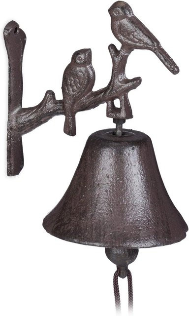 Relaxdays Türglocke aus Gusseisen mit Vogel-Motiv in Braun im Landhausstil, B: 16 cm, T: 10 cm, H: 13 cm - Bild 1