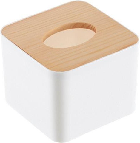 TOMTOP JMS Tissue Box Halter Organizer aus Kunststoff und Holz mit abnehmbarer Holzabdeckung in Beige - Bild 1