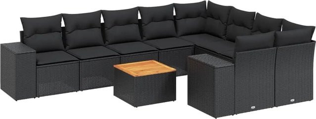 vidaXL 10-tlg Garten-Sofagarnitur in L-Form aus Polyrattan mit Kissen in Schwarz - Bild 1
