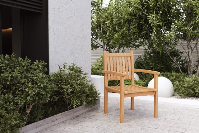 OUTFLEXX Gartenstuhl aus Akazie mit Armlehnen, Natur, B/T/H: 59 x 62 x 92,5 cm - Bild 1