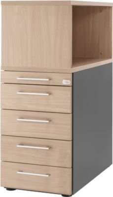 Schäfer Shop Genius Standcontainer mit Aufsatzregal, abschließbar, Eiche/Anthrazit, B/T/H: 80,0 x 43,5 x 109,2 cm - Bild 1