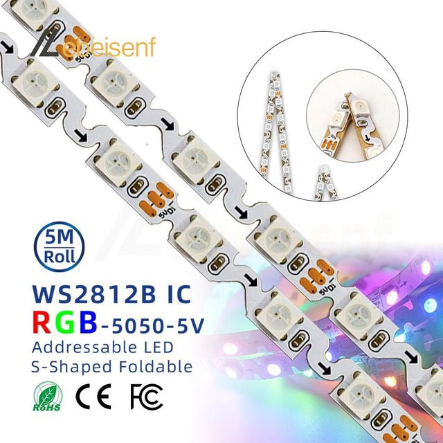 Lebeisenf WS2812B RGBIC LED Streifen S-Typ, 5m, Breite: 6 mm, 60 LEDs/m, SMD 5050, individuell adressierbar, Multicolor - Bild 1