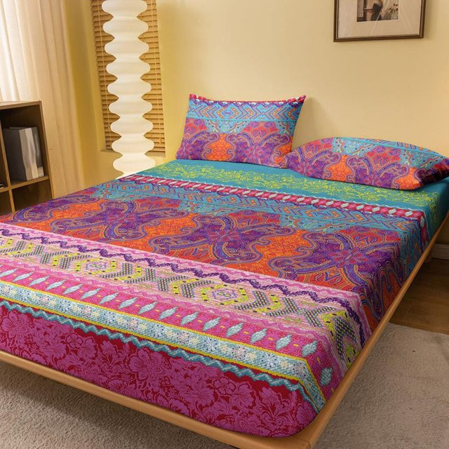 Boho Spannbettlaken aus Mikrofaser mit grafischem Print, Schwarz/Mehrfarbig, B: 71 cm, T: 132 cm, Marke Your Warm Home - Bild 1