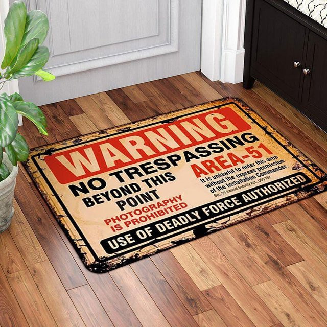 Lodestar Vintage Warnschild Teppichmatte mit Grunge Retro Design, B/T: 50 x 30 cm, Mehrfarbig - Bild 1