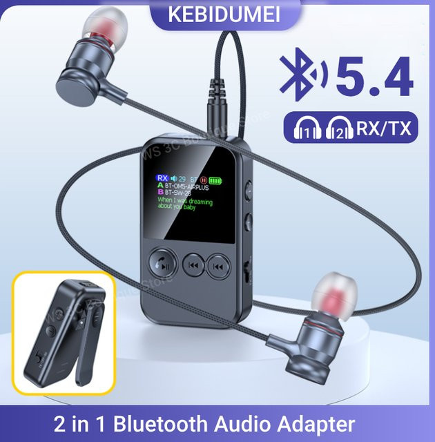 kebidumei Lavalier Bluetooth 5.4 Audio Receiver und Sender mit LCD Display, 3,5 mm AUX und TF Karte, Schwarz - Bild 1