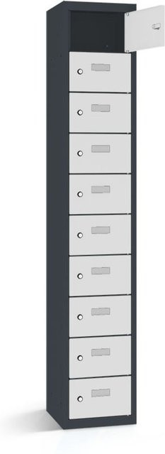 rotstahl Wertfachschrank mit 10 Fächern in Anthrazitgrau und Hellgrau, B/T/H: 32,5 x 30 x 180 cm - Bild 1