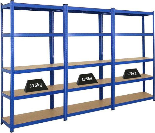 PROREGAL 3er Set Schwerlastregal Ragnar, Blau, H x B x T: 180 x 90 x 40 cm, mit verstellbaren Fachböden aus MDF und Metallgestell - Bild 1