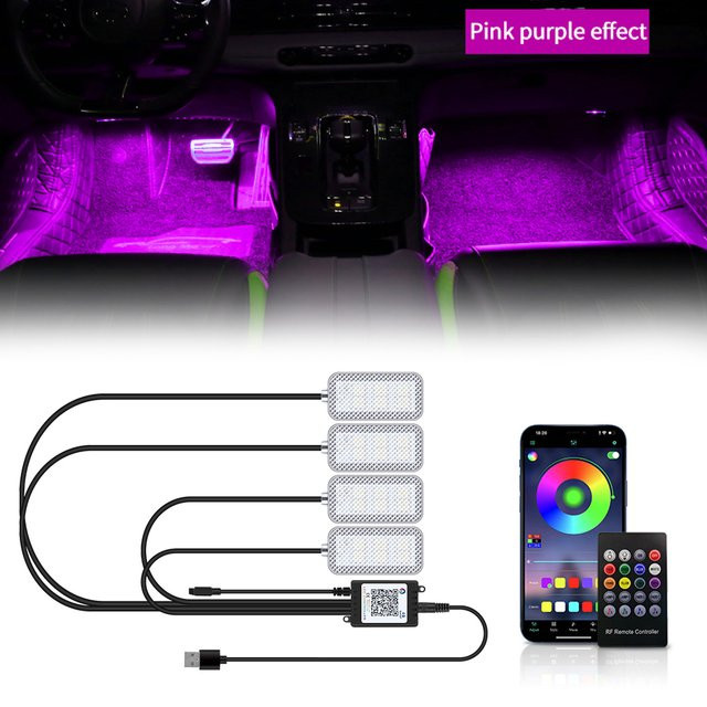 WUMFIRE LED Auto Innenbeleuchtung RGB Fußleuchten-Set mit App- und Fernbedienung sowie Musiksteuerung in Multicolour - Bild 1