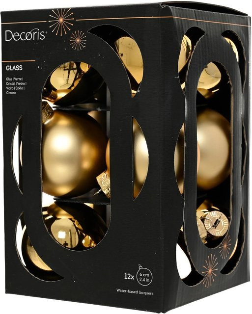 Decoris Weihnachtskugeln aus Glas in Gold, 12 Stück, Durchmesser: 6 cm - Bild 1