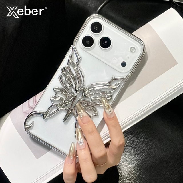 Xeber Stoßfeste iPhone Hülle mit Schmetterlingsmuster und Wärmeableitung in Silber - Bild 1