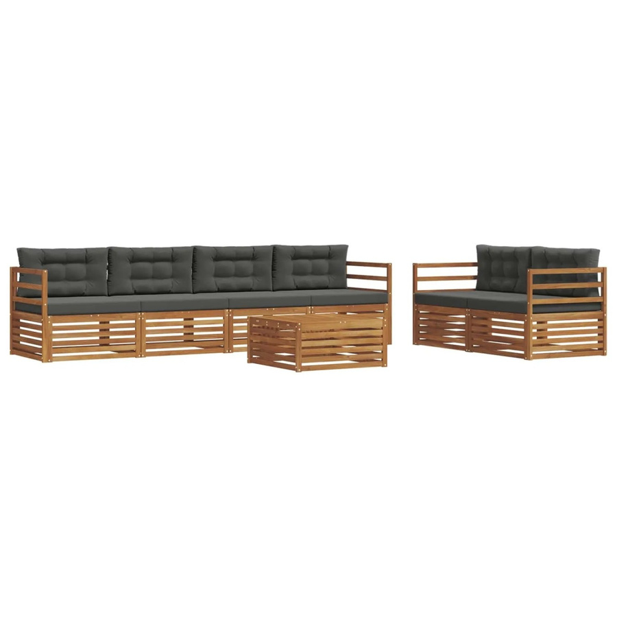 vidaXL Outdoor-Sofagarnitur 7-teilig aus massivem Akazienholz mit Kissen in Anthrazit und Natur - Bild 2
