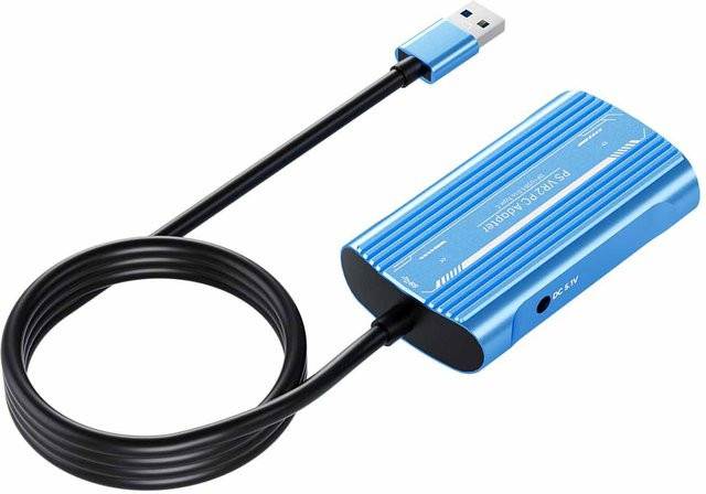 KONNWEI PC-Adapter für PSVR2 mit DisplayPort-Kabel und Netzteil in Blau mit Aluminiumgehäuse - Bild 1