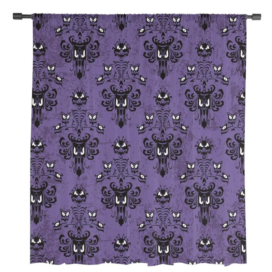 Yiran Furniture Halloween Spukhaus Fenstervorhänge aus Tüll und Organza, Lila Schwarz Transparent, B: 135 cm, H: 115 cm - Bild 2