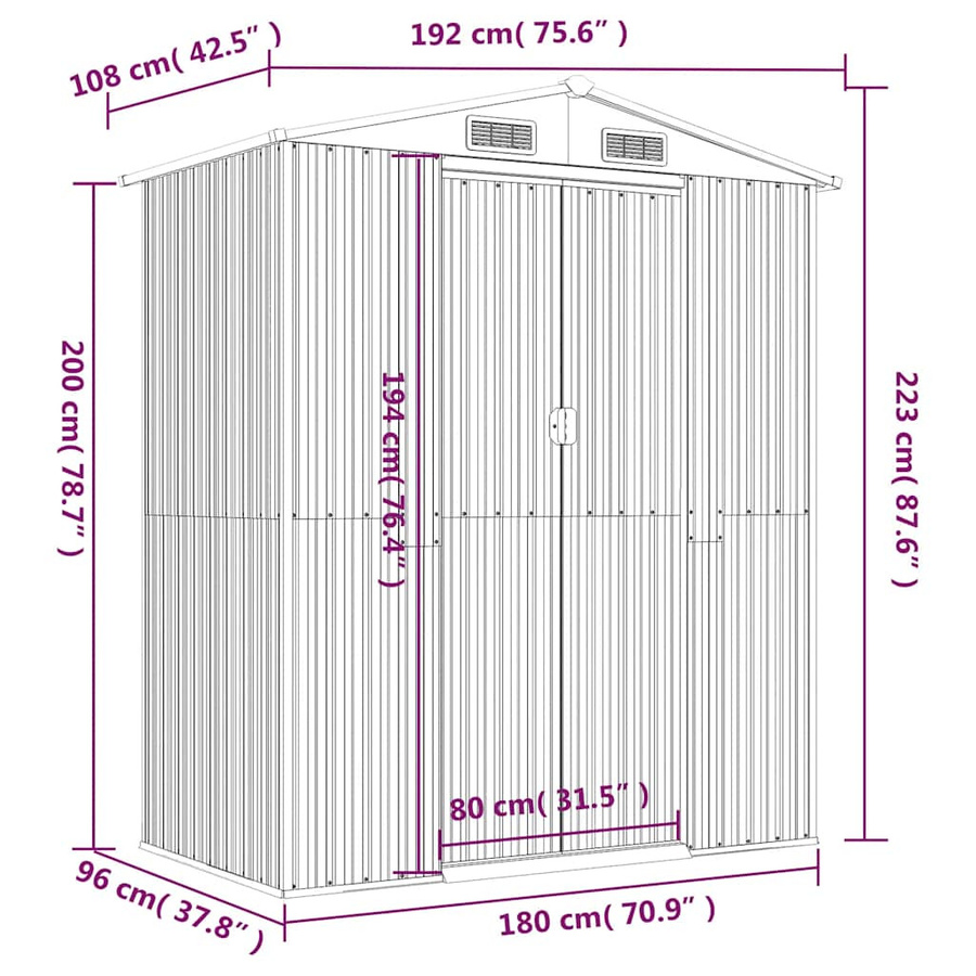 vidaXL Geräteschuppen aus verzinktem Stahl in Anthrazit, B/T/H: 192 x 108 x 223 cm - Bild 3