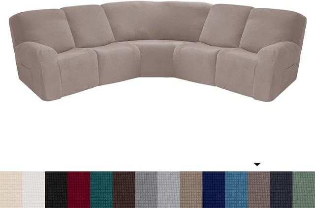 Elastischer Jacquard Sofabezug für 5-Sitzer Ecksofas in Beige mit Stretch-Spandex-Funktion - Bild 1