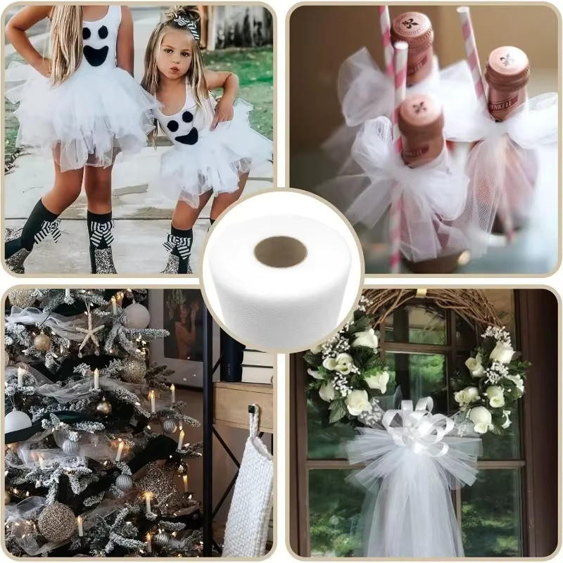 Weißer Tüllstoff Rolle für Tutu, Party und Hochzeitsdekoration, Breite: 15,24 cm, Länge: 91,44 m - Bild 2