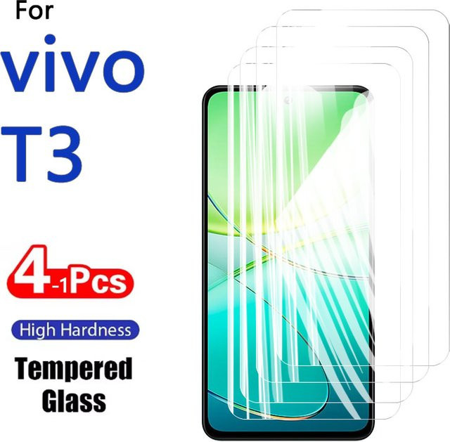 Set aus 1 bis 4 HD-Displayschutzfolien aus gehärtetem Glas für Vivo T3, 6,67 Zoll, transparent, kratzfest und fingerabdruckarm - Bild 1