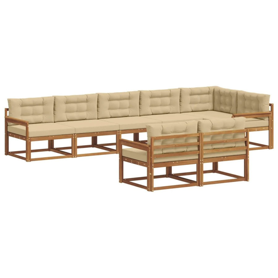 vidaXL Outdoor-Sofagarnitur in L-Form aus Akazienholz mit Kissen, 8-teilig, Natur-Beige - Bild 2