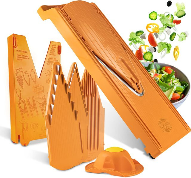 Börner V3 Küchenhobel Mandoline mit Halter und Multibox Reibe in Orange - Bild 1