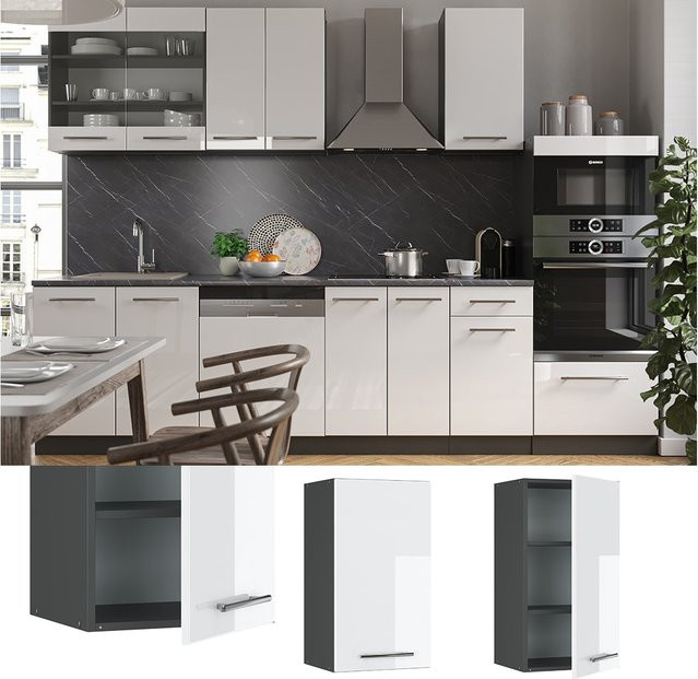 Vicco Hängeschrank Fame-Line Küchenschrank Weiß Hochglanz und Anthrazit mit Soft-Close-Türen und Regalböden, Breite: 40 cm - Bild 1