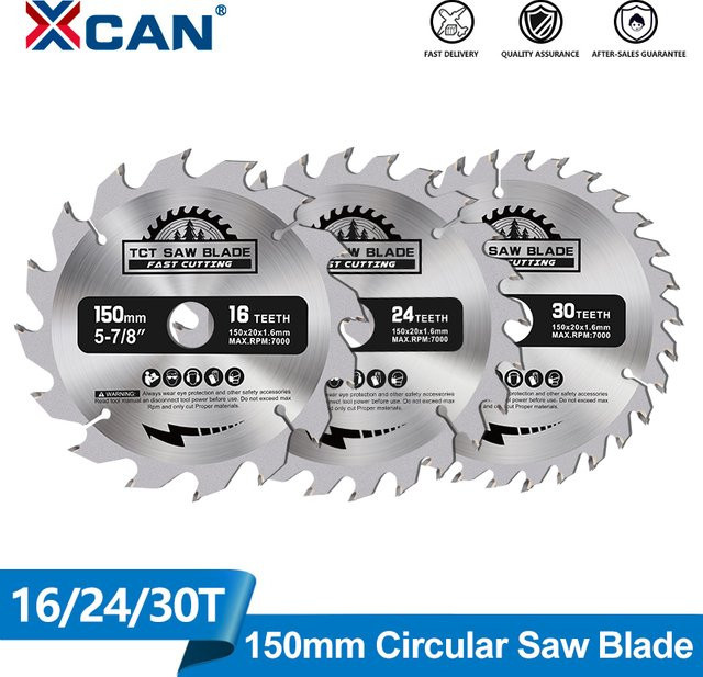 XCAN TCT Kreissägeblatt für Holzbearbeitung mit 150mm Durchmesser und 20mm Bohrung, erhältlich mit 16, 24 oder 30 Zähnen - Bild 1
