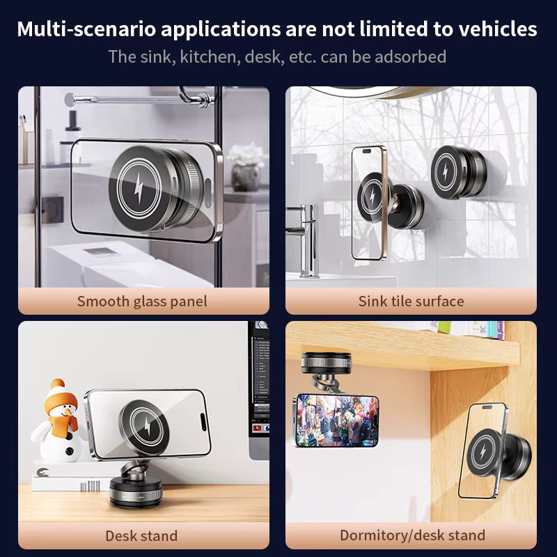 TONGDAYTECH Magnetische 15W Metall-Vakuumsauger Ladehalterung in Schwarz mit 360 Grad Drehung für iPhone und Samsung - Bild 5