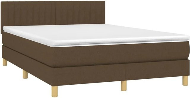 vidaXL Boxspringbett mit Matratze in Dunkelbraun, Hybridbett mit LED-Unterbettbeleuchtung und USB-Ladeanschluss, B/T: 140 x 190 cm - Bild 1