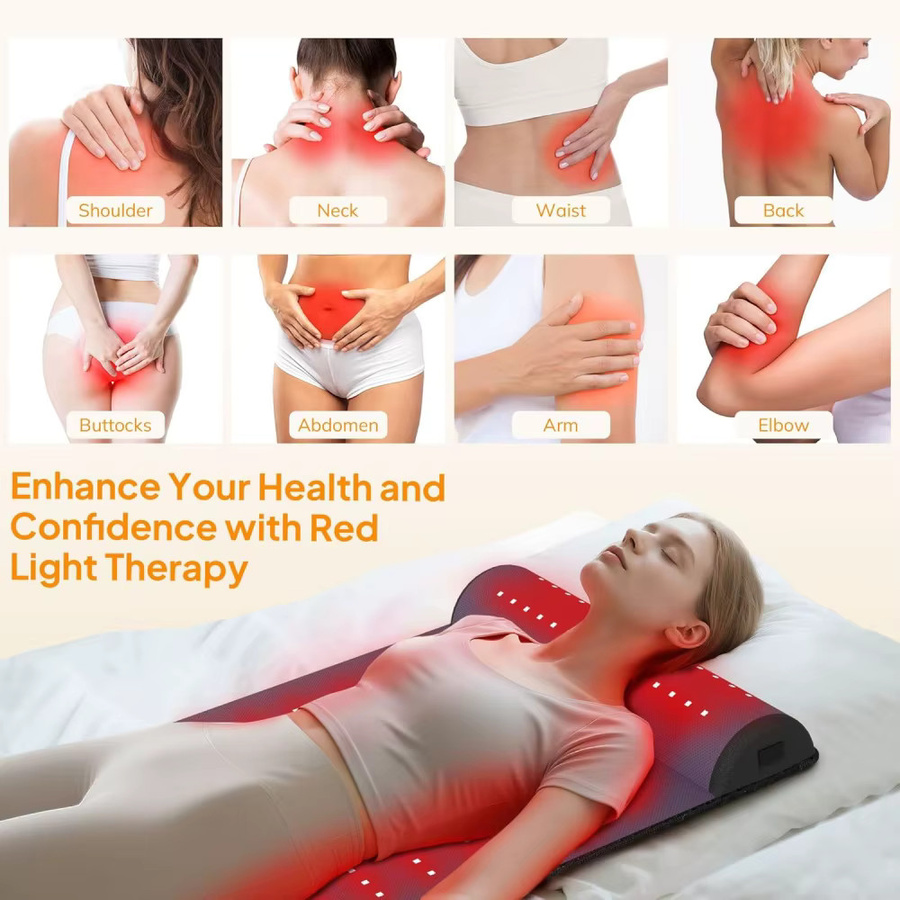 VamsLuna Rotlichttherapie-Matte mit Nackenstütze, Schwarz, Rot - Bild 4