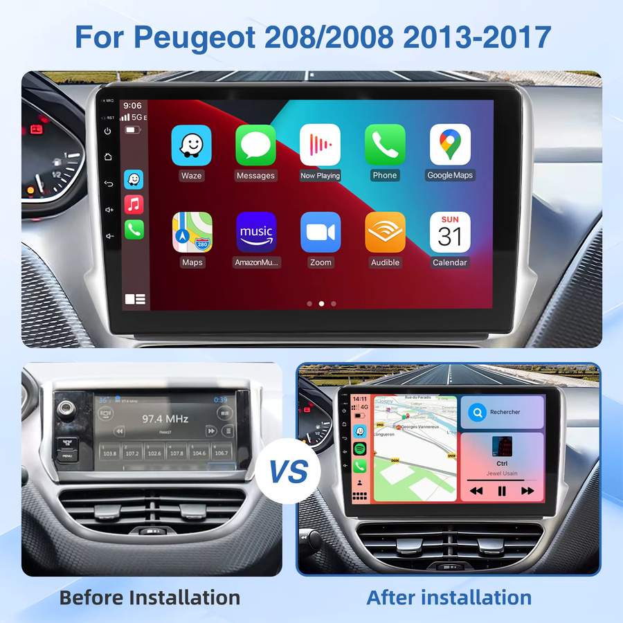 MOPECT 10 Zoll Android 15.0 Autoradio für Peugeot 2008 und 208 (2013-2017) mit 4+64GB Speicher, Carplay, WiFi, GPS, DAB, DVR und Kamera in Schwarz - Bild 2
