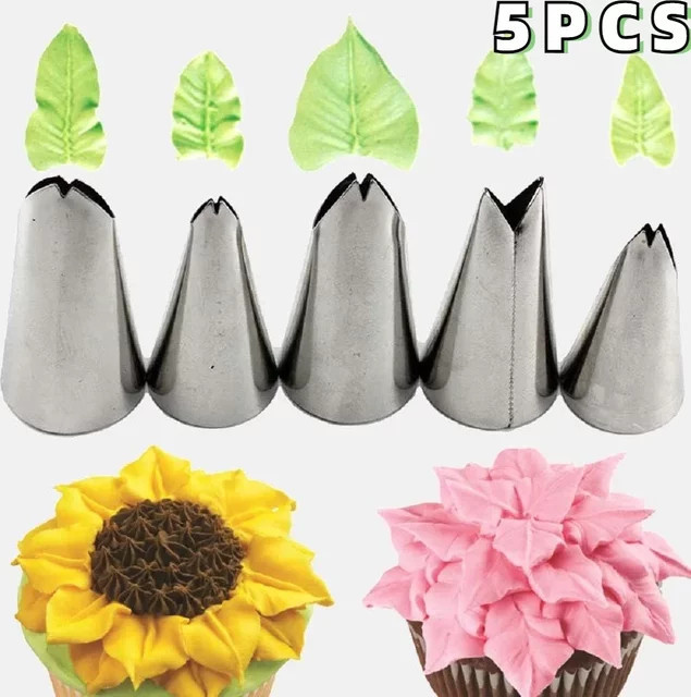 5er-Set Edelstahl Spritzdüsen für Gebäck und Fondant in Silber zur Dekoration von Kuchen und Cookies - Bild 1