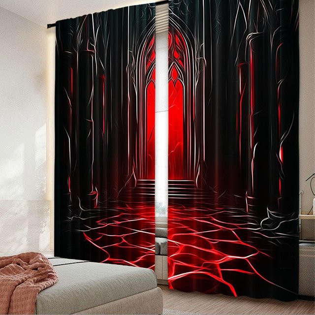 Lampayan Marokkanische Burgvorhänge aus Polyester in Rot und Schwarz, 2er-Set, B: 100 cm, H: 160 cm - Bild 1