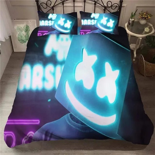 Bettwäsche Set DJ Marshmello EDM Mosaik Design von Binchi Outdoor Product in Blau, bestehend aus Bettbezug und Kissenbezug, B/H: 135 x 200 cm - Bild 1