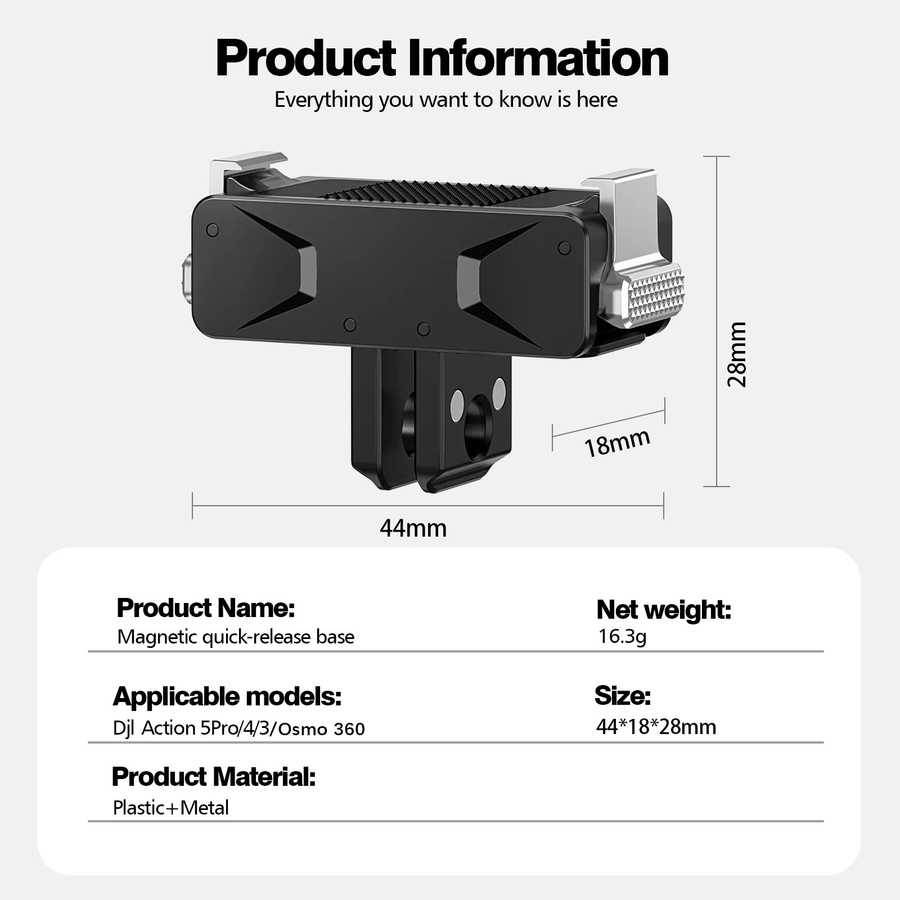 DJI Schnellverschluss-Magnetadapterhalterung in Schwarz für OSMO Action 3 4 5 Pro und OSMO 360 mit 1/4 Zoll Schraube - Bild 2