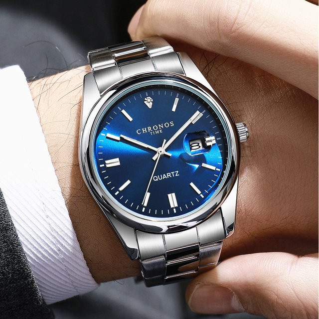CHRONOS Armbanduhr Edelstahl, Quarz, Blau, Herren - Bild 1
