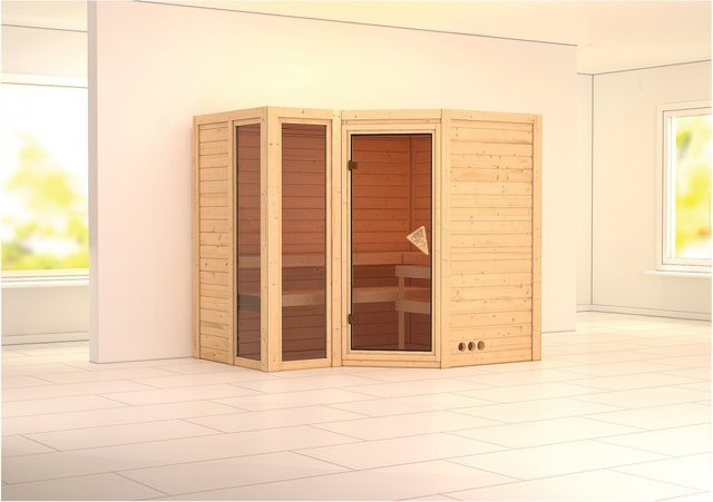 Karibu Massivholzsauna Amalia aus Fichte in Natur/Braun B: 236 cm, T: 184 cm - Bild 1