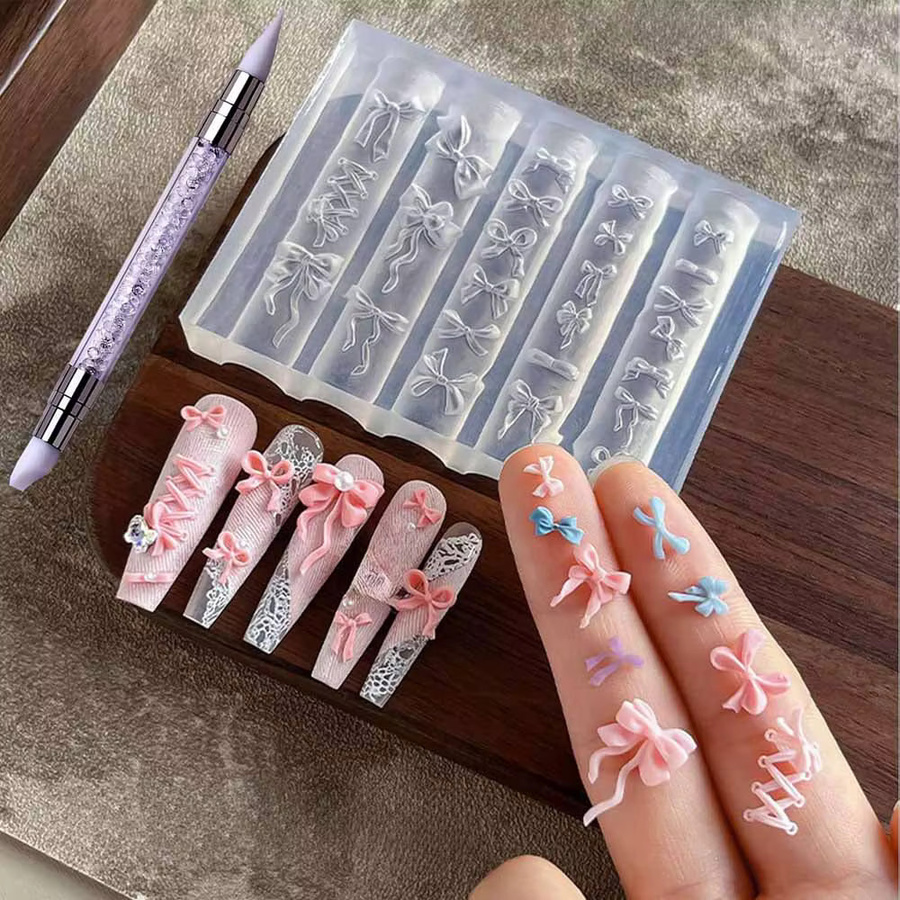 MingLee Nagelformen Silikon mit Carving Stift, 2 Stück, Schleifen-Design - Bild 2