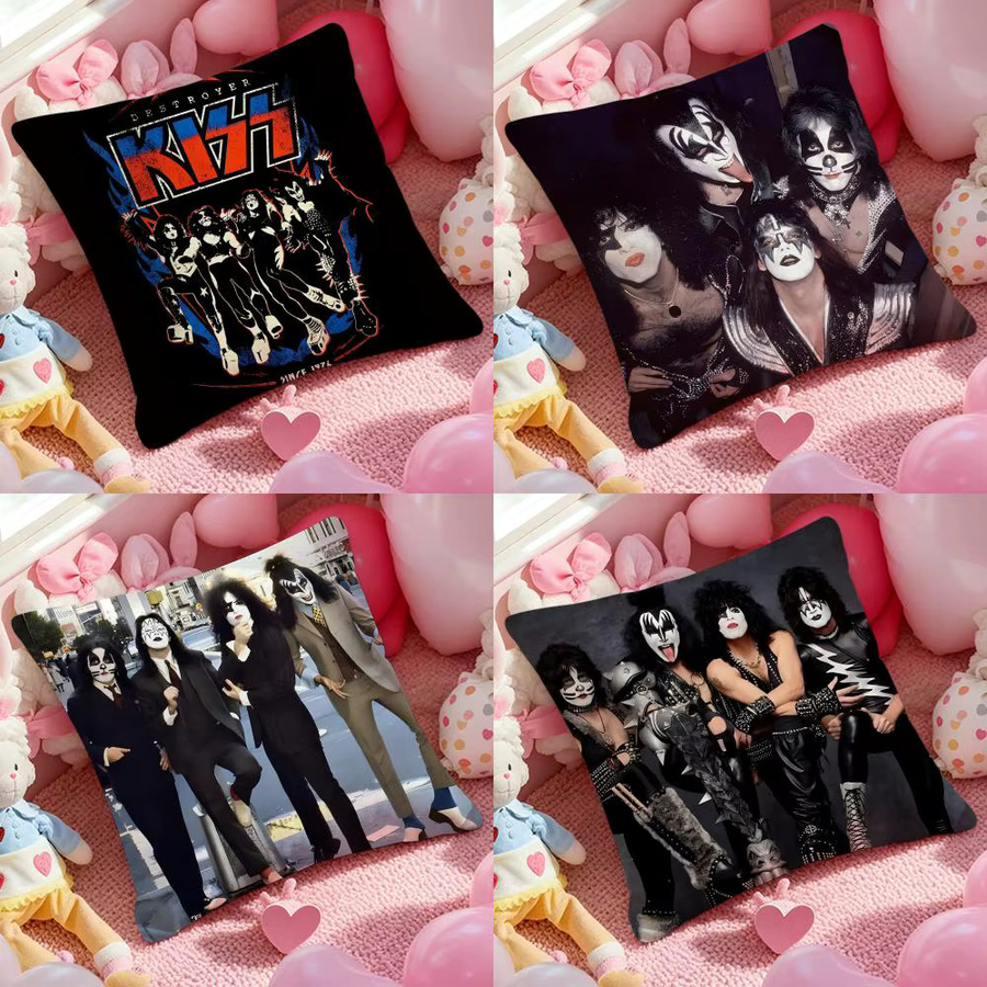 K-Kiss BAND POP Kissenbezug aus weichem Plüsch mit doppelseitigem Grafikdruck, quadratisch, Breite: 30 cm, Höhe: 30 cm - Bild 2