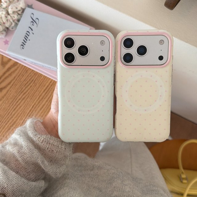 Magnetische Stoßfeste Schutzhülle im Koreanischen Stil mit Polka Dot Design für Apple iPhone 17 16 15 14 Pro Max in Blau - Bild 1